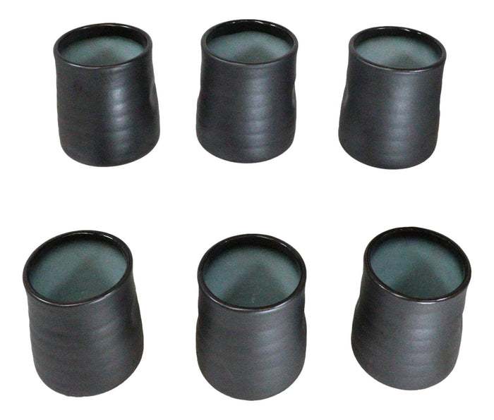 Pack Of 6 Blue Sky And Stars Seikai Reactive Glaze Ceramic Yunomi Tea Cups 9oz