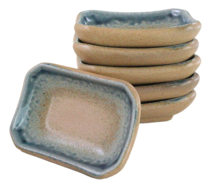 Pack Of 6 Ceramic Ao Nagashi Soy Sauce Oil Condiment Rectangular Dishes 2oz