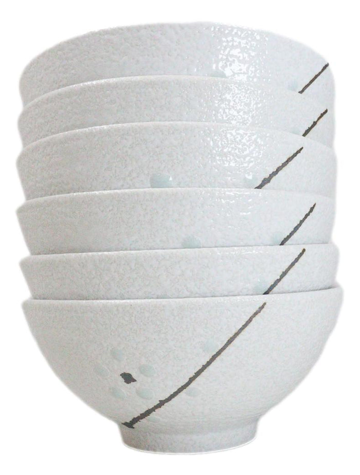 Pack Of 6 Ceramic Yukino Hana Collection Small Rice Soup Appetizer Bowls 10oz