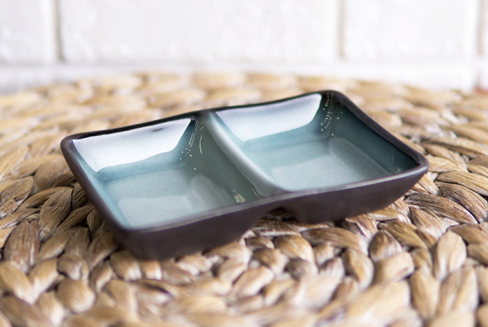 Pack Of 6 Ceramic Zen Blue Soy Sauce Or Condiment Dishes With 2 Compartments Pack Of 6 Ceramic Zen Blue Soy Sauce Or Condiment Dishes With 2 Compartments