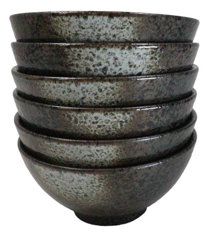 Pack Of 6 Charcoal Grey Hakumu Collection Small Rice Soup Appetizer Bowls 10oz