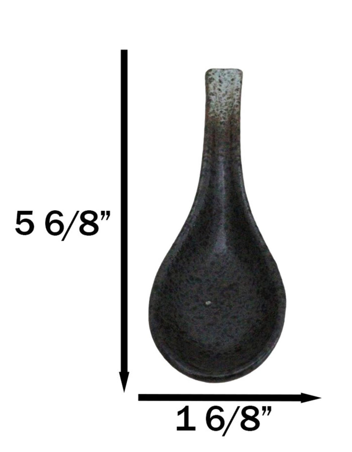 Pack Of 6 Charcoal Grey Tone Hakumu Ceramic Asian Soup Spoons With Hook 5.75"L