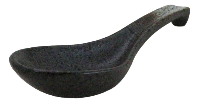 Pack Of 6 Charcoal Grey Tone Hakumu Ceramic Asian Soup Spoons With Hook 5.75"L