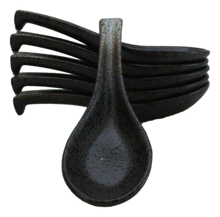 Pack of 6 Charcoal Grey Tone Hakumu Ceramic Asian Soup Spoons With Hook 5.75"L