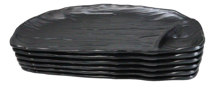Pack Of 6 Half Moon Matte Black Melamine 2 Partitions Sushi Plates Platters 11"L