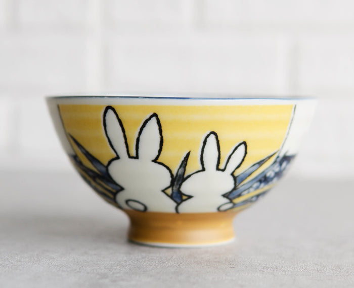 Pack Of 6 Made In Japan Ceramic Colorful 2 Rabbits Gazing Moon Soup Rice Bowls