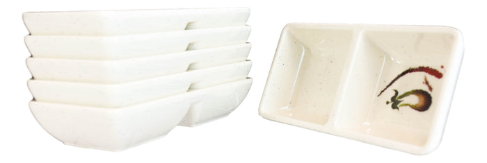 Pack Of 6 Melamine Zen Swirl Eggplant 2 Compartments Soy Sauce Condiment Dishes