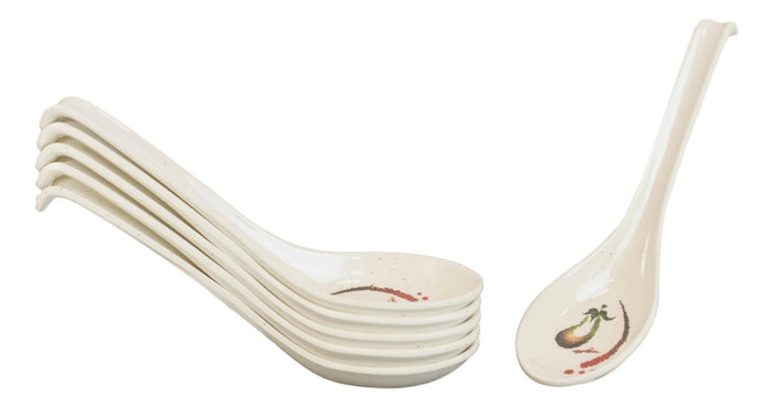Pack Of 6 Melamine Zen Swirl Eggplant Art Ladle Soup Spoon With Notch Hook Ends