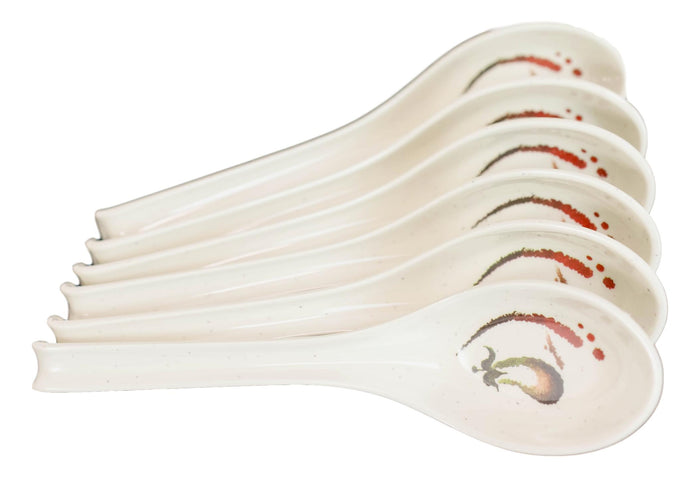 Pack Of 6 Melamine Zen Swirl Eggplant Art Ladle Soup Spoon With Notch Hook Ends
