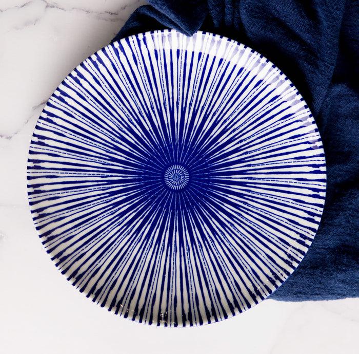 Pack Of 6 Modern Blue White Geometric Focus Porcelain Round Lunch Salad Plates