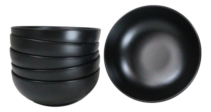 Pack Of 6 Modern Matte Black Melamine Round Appetizer Rice Shallow Bowls 16oz