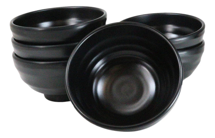 Pack Of 6 Modern Matte Black Melamine Small Round Soup Appetizer Rice Bowls 10oz