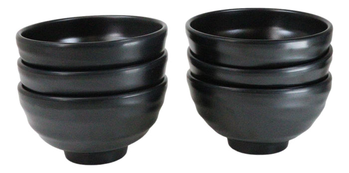 Pack Of 6 Modern Matte Black Melamine Small Round Soup Appetizer Rice Bowls 10oz