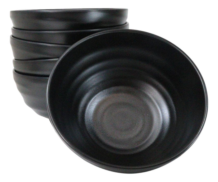 Pack Of 6 Modern Ridged Matte Black Melamine Deep Ramen Soup Pasta Bowls 46oz