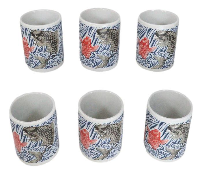 Pack Of 6 Porcelain Yin Yang Red Black Koi Fishes By Waterfall Yunomi Tea Cups