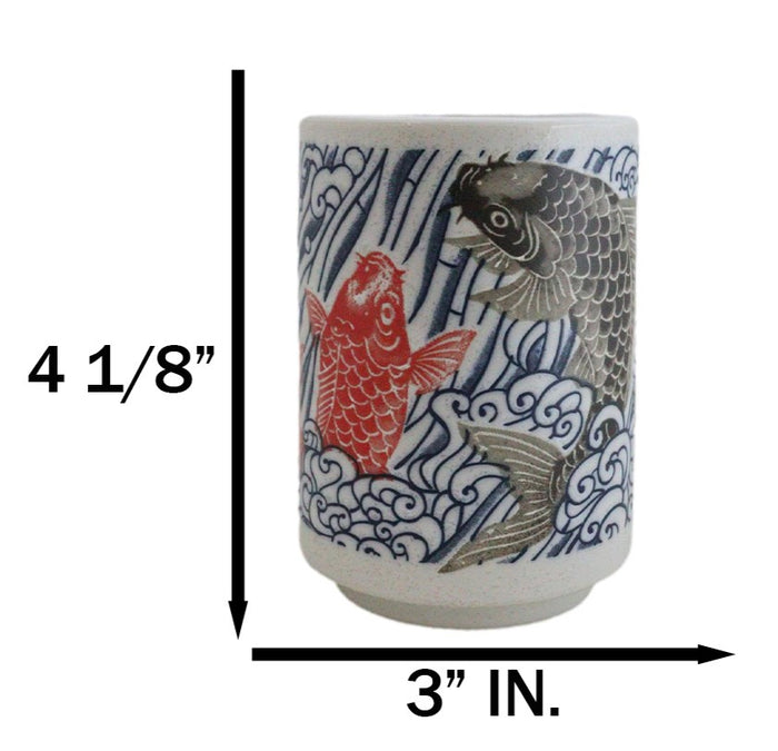 Pack Of 6 Porcelain Yin Yang Red Black Koi Fishes By Waterfall Yunomi Tea Cups