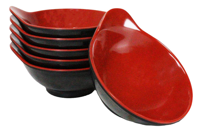Pack Of 6 Red And Black Melamine Small Soup Salad Rice Bowls With Handle 5"L Pack Of 6 Red And Black Melamine Small Soup Salad Rice Bowls With Handle 5"L