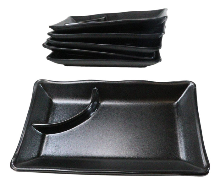Pack Of 6 Ridged Matte Black Melamine 2 Partitions Rectangular Sushi Plates Pack Of 6 Ridged Matte Black Melamine 2 Partitions Rectangular Sushi Plates