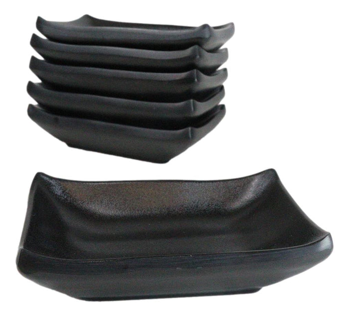 Pack Of 6 Ridged Matte Black Melamine Rectangular Condiment Sauce Dish 2oz Pack Of 6 Ridged Matte Black Melamine Rectangular Condiment Sauce Dish 2oz