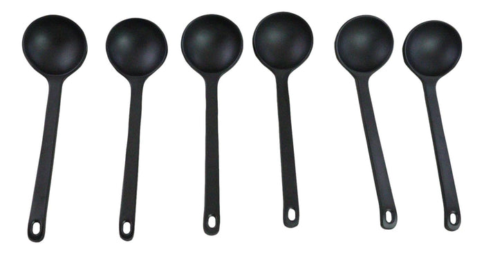 Pack Of 6 Ridged Matte Black Melamine Stirring Mixing Serving Ladle Spoons
