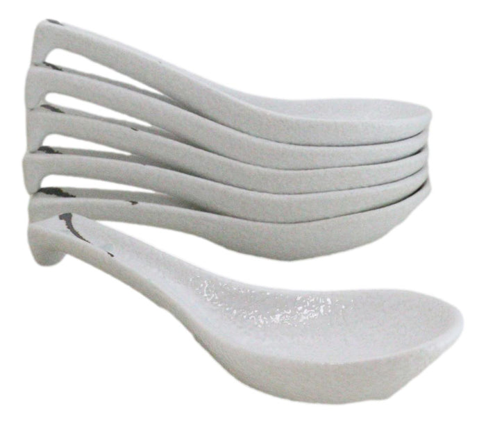 Pack Of 6 Yukino Hana Collection Ceramic Asian Soup Spoons With Hook 5.75"L