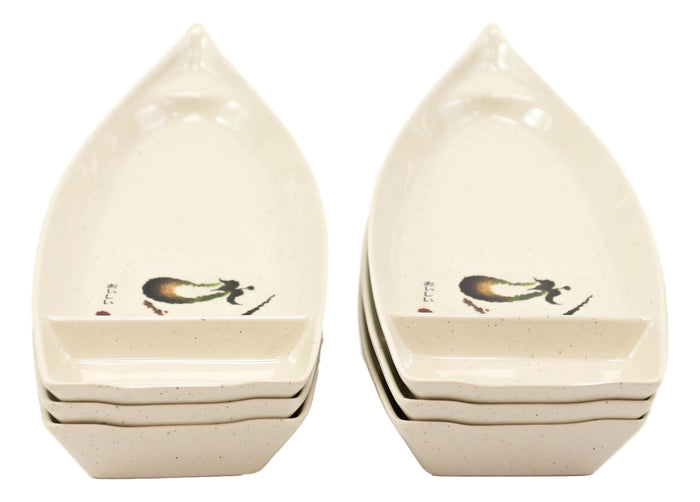 Pack Of 6 Zen Swirl Eggplant Omakase Sushi Boat Plates W/ Sauce Compartment 10"L