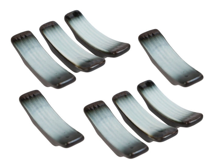 Pack Of 8 Ceramic Zen Blue Crescent Shaped Chopsticks Tableware Rests Holders