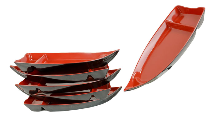 Pack Of 8 Japanese Omakase Style 10"L Red Melamine Sushi Boat Serving Plates