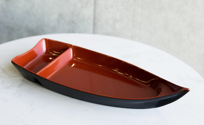 Pack Of 8 Japanese Omakase Style 10"L Red Melamine Sushi Boat Serving Plates