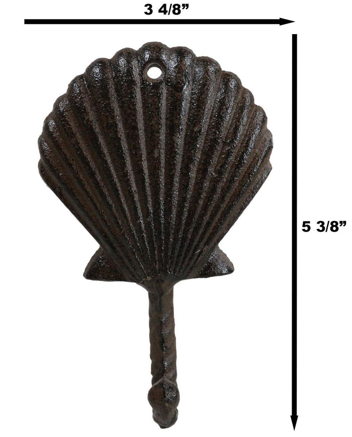 Pack Of Two Cast Iron Coastal Marine Ocean Scallop Shell Wall Coat Hook Hangers