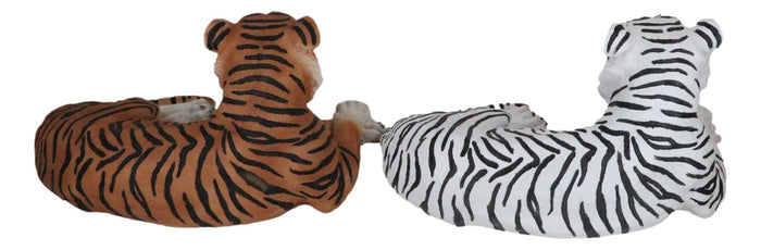 Pair Of Large Siberian And Bengal Tiger Resting 15.5"L Statue Home Garden Decor
