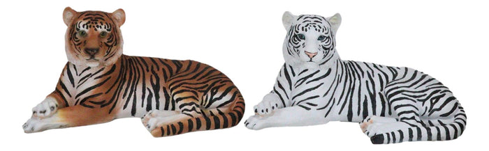 Pair Of Large Siberian And Bengal Tiger Resting 15.5"L Statue Home Garden Decor