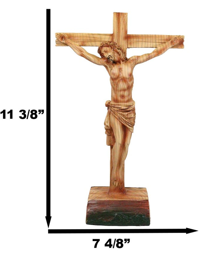 Passion Of Jesus Christ On The Cross In Faux Cedar Wood Finish Figurine 11.25"H