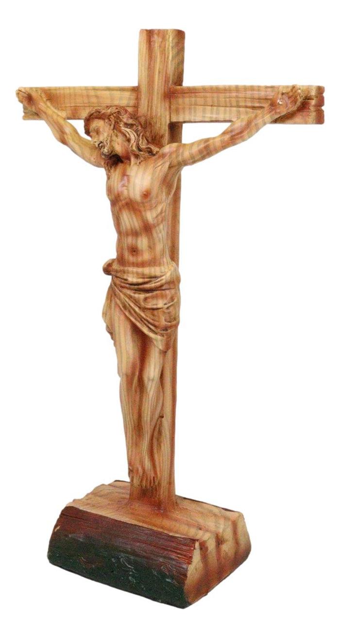 Passion Of Jesus Christ On The Cross In Faux Cedar Wood Finish Figurine 11.25"H