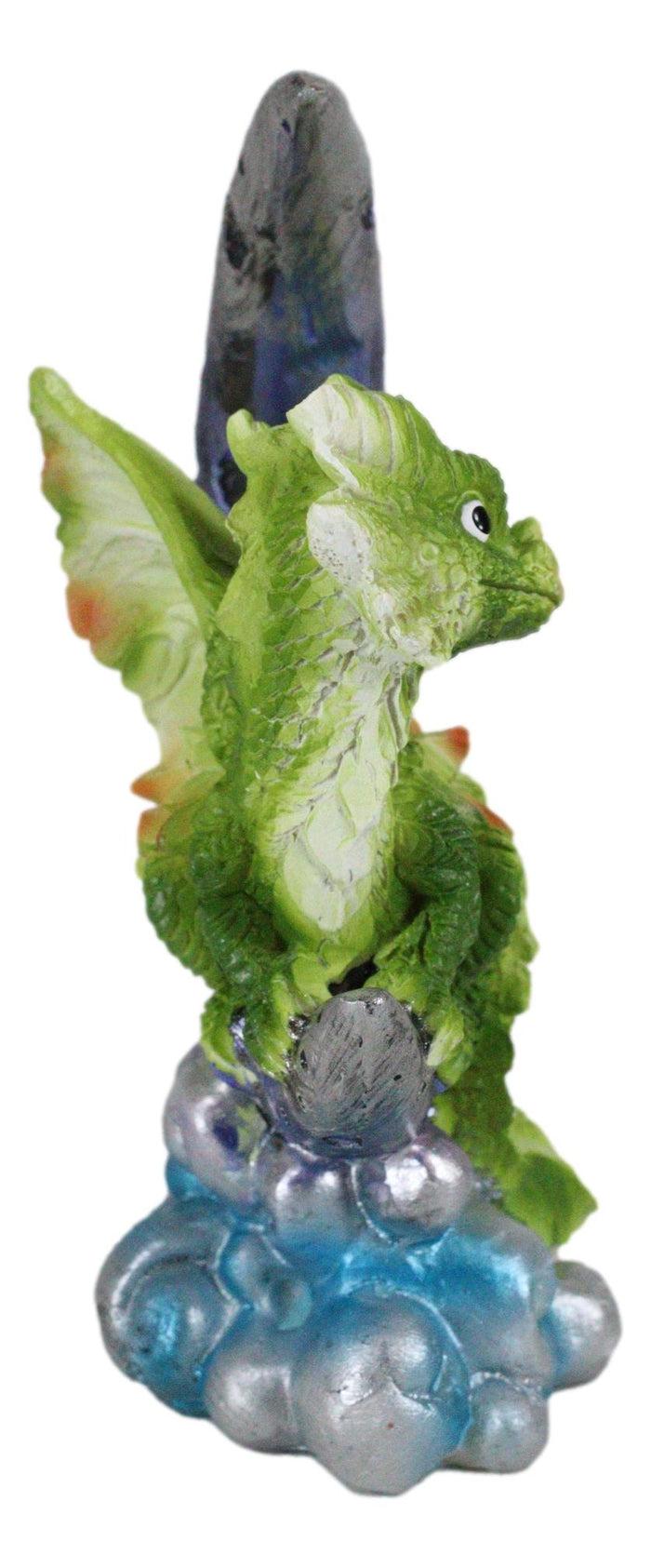 Pastel Green Dream Baby Dragon Wyrmling Sitting On Purple Crescent Moon Figurine