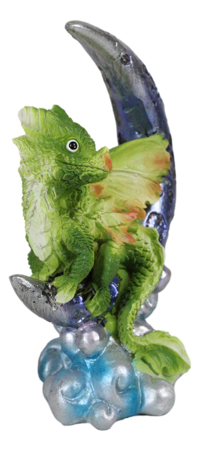 Pastel Green Dream Baby Dragon Wyrmling Sitting On Purple Crescent Moon Figurine