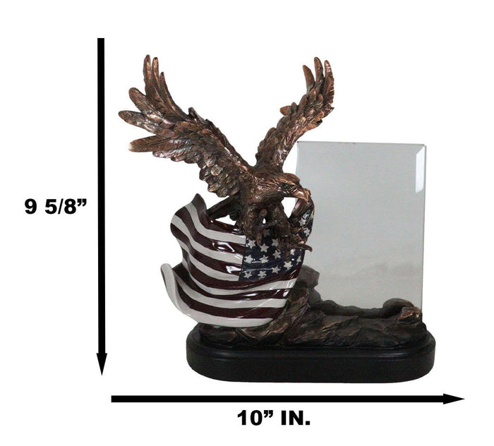 Patriotic American Bald Eagle Perching On Flag Photo Frame Bronze Resin Figurine