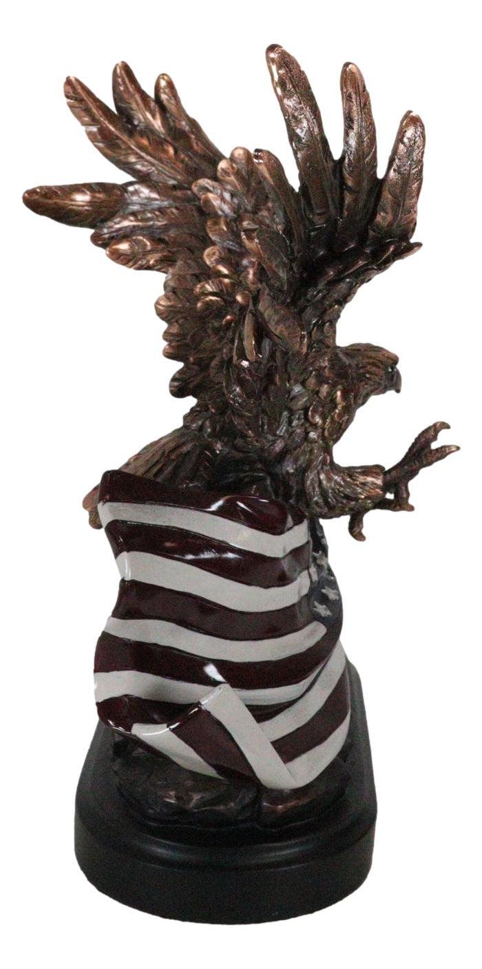 Patriotic American Bald Eagle Perching On Flag Photo Frame Bronze Resin Figurine