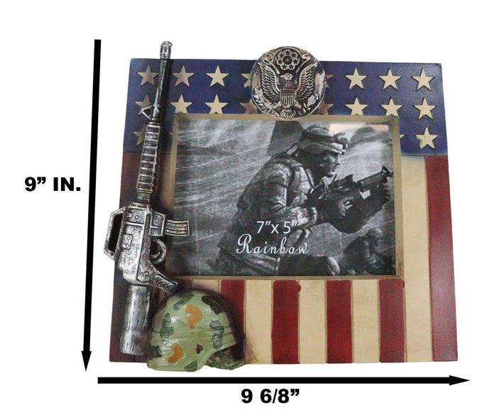 Patriotic American US Flag Army Rifle Helmet Soldier Memorial 5x7 Picture Frame