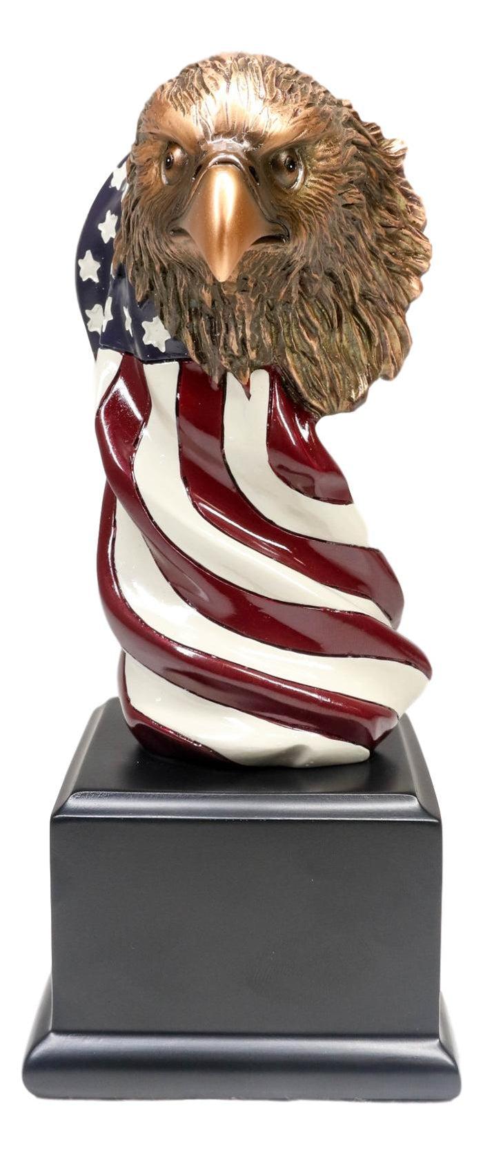 Patriotic Bald Eagle On USA Star Spangled Banner Flag Bust Electroplated Statue