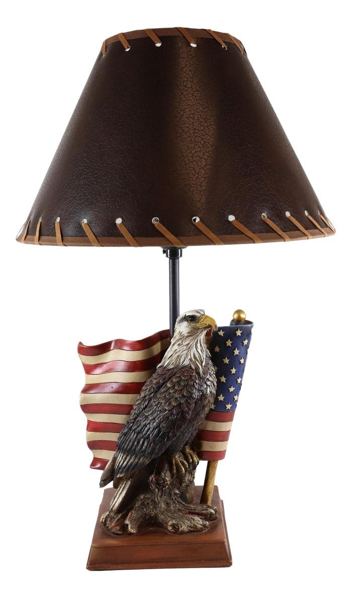 Patriotic Bald Eagle With American Flag Memorial Table Lamp Figurine 19" Tall