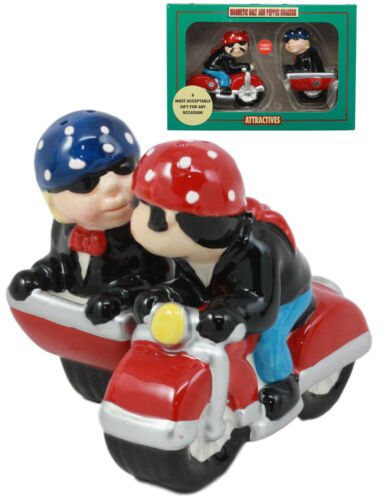 Patriotic Biker Couple Riding Motorcycle And Side Car Rig Salt Pepper Shakers