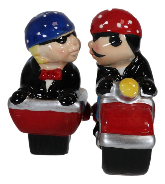 Patriotic Biker Couple Riding Motorcycle And Side Car Rig Salt Pepper Shakers