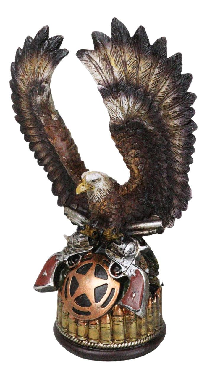 Patriotic Eagle With Open Wings On 2 Pistols Western Star And Bullets Figurine