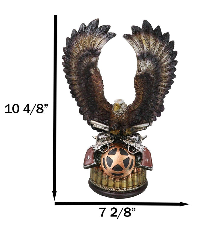 Patriotic Eagle With Open Wings On 2 Pistols Western Star And Bullets Figurine