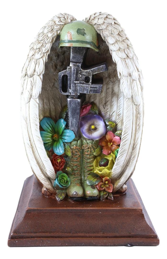 Patriotic Fallen Soldier Angel Winged Rifle Helmet Boots Succulents Figurine