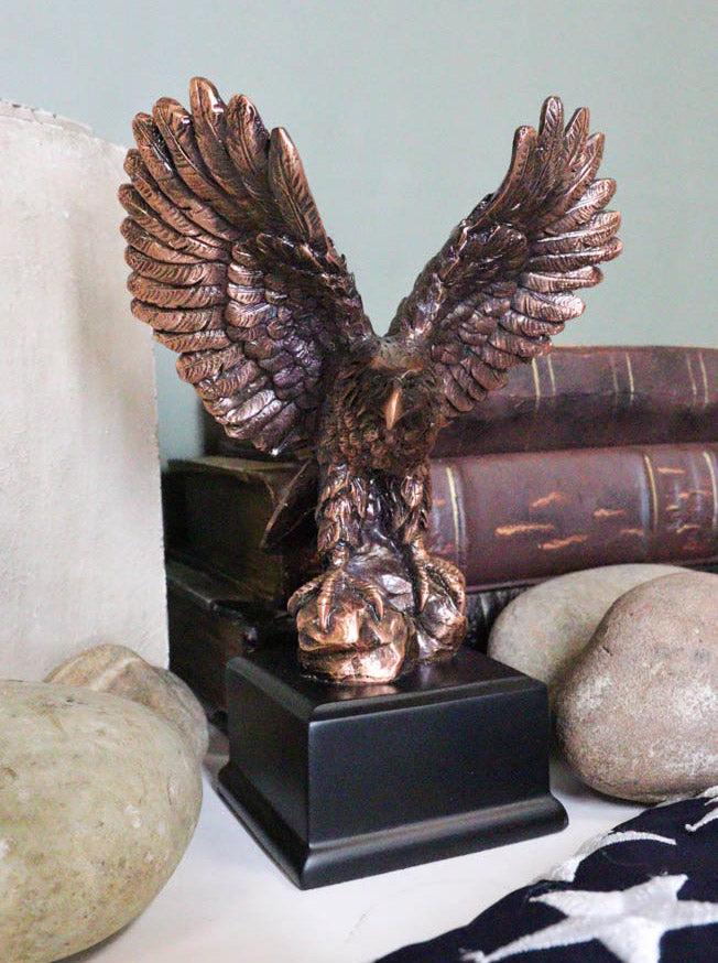Patriotic Flight Bald Eagle On Rock Stretching Out Wings Figurine With Base