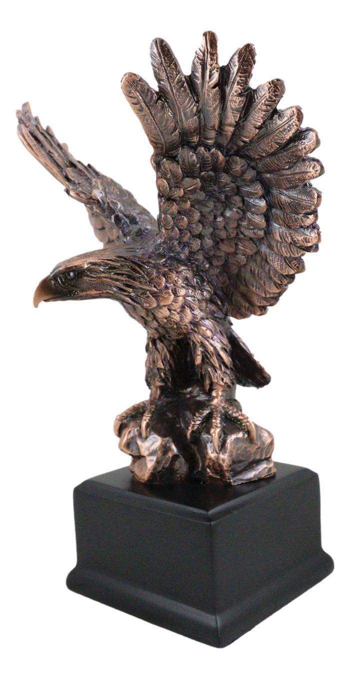 Patriotic Flight Bald Eagle On Rock Stretching Out Wings Figurine With Base
