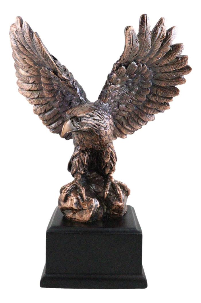 Patriotic Flight Bald Eagle On Rock Stretching Out Wings Figurine With Base