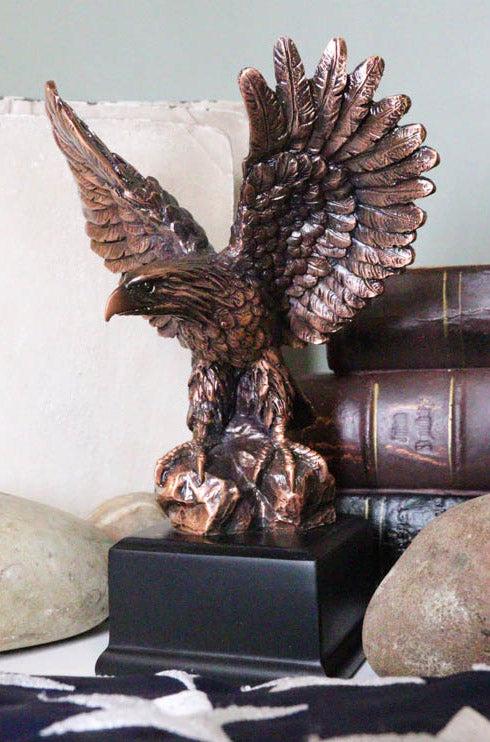 Patriotic Flight Bald Eagle On Rock Stretching Out Wings Figurine With Base